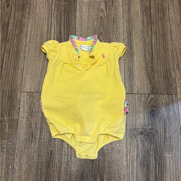 Ralph Lauren Polo Baby Girl Vintage Yellow Plaid Ruffle Bodysuit Size 12 Months - Picture 1 of 3